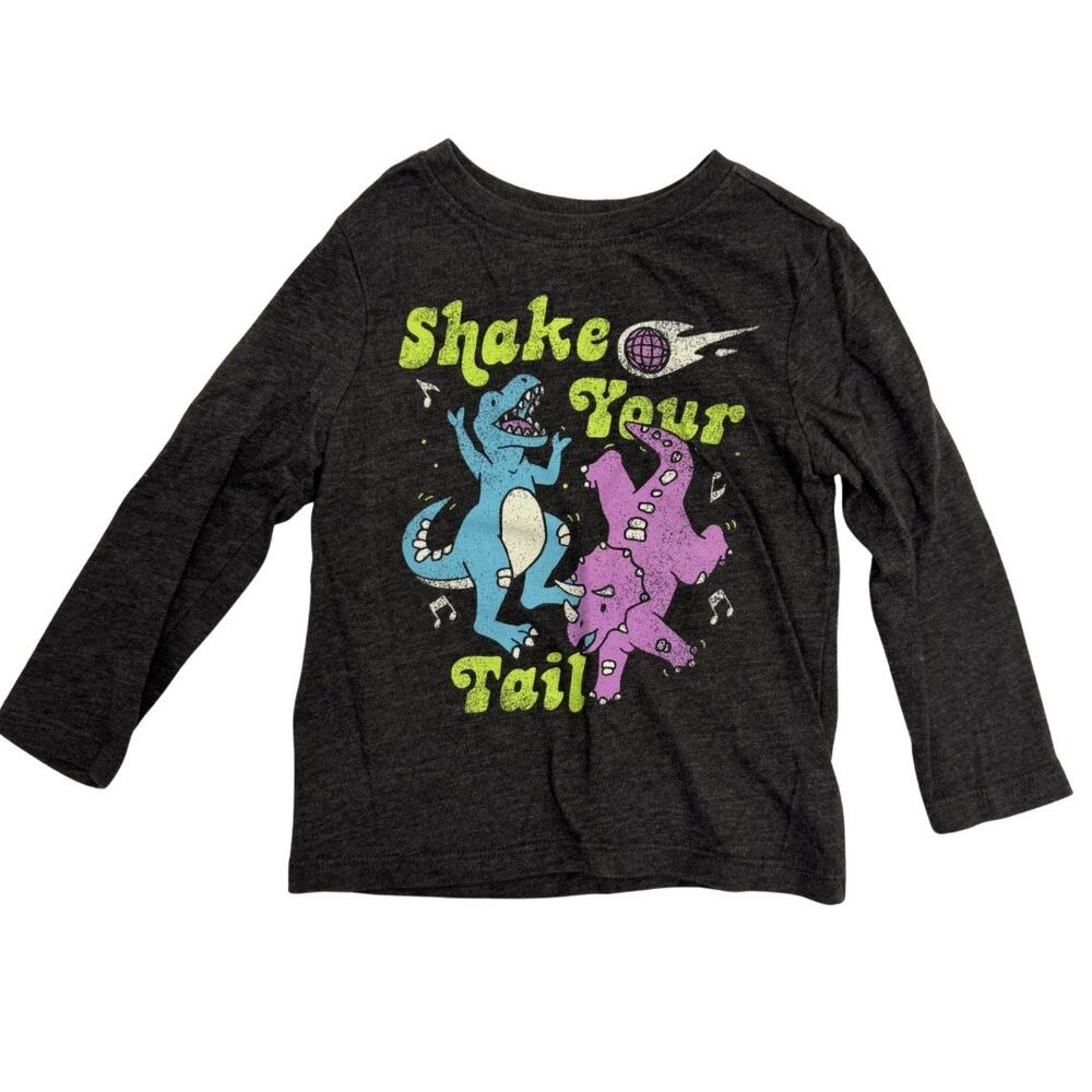 Old Navy Gray Dancing Dinosaurs Long Sleeve Tee Shirt Size 2T